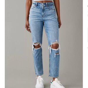 AE Strigid Ripped Mom Jean Blue Size 8 American Eagle